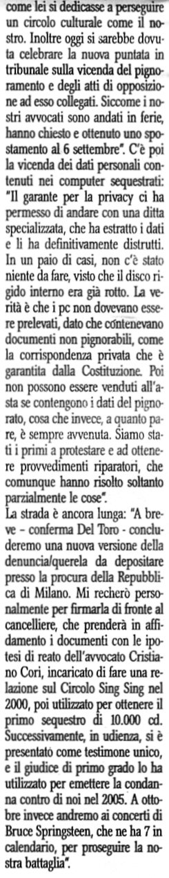 Articolo del Corriere di Siena sul volantinaggio